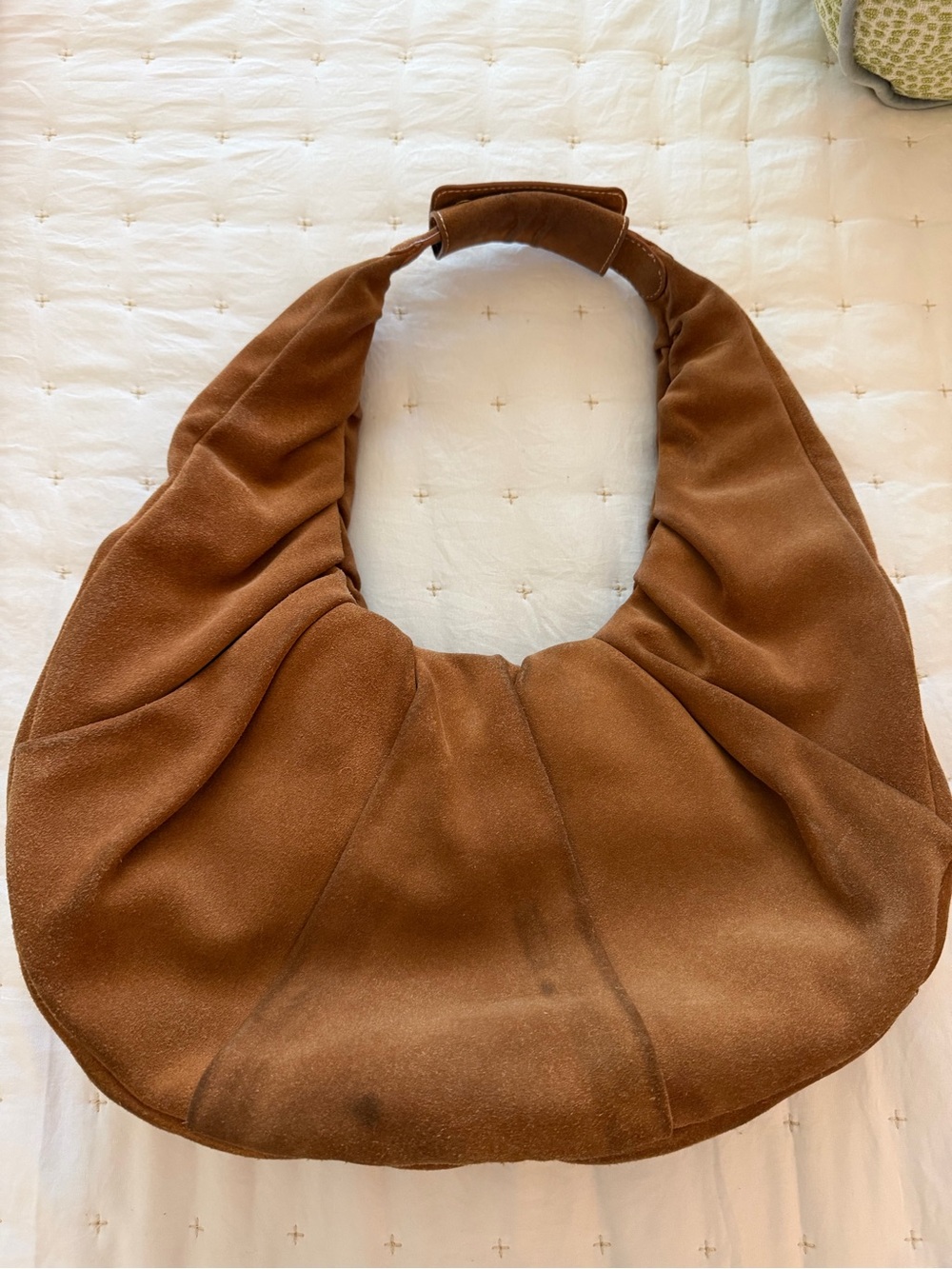 STAUD Chestnut Brown Suede Crescent Hobo Bag
